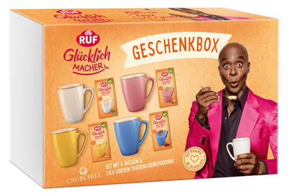 RUF Glücklichmacher große Geschenkbox 4 Tassen, 8 Puddinge