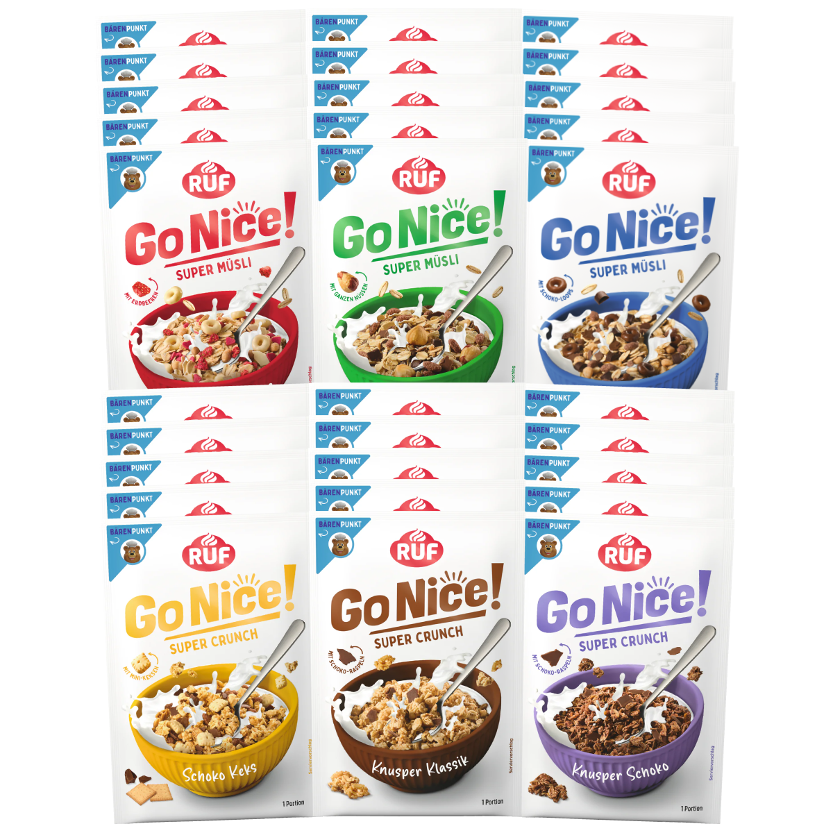 RUF Monats-Vorrat GoNice! Müsli alle Sorten Set (30 Stück)