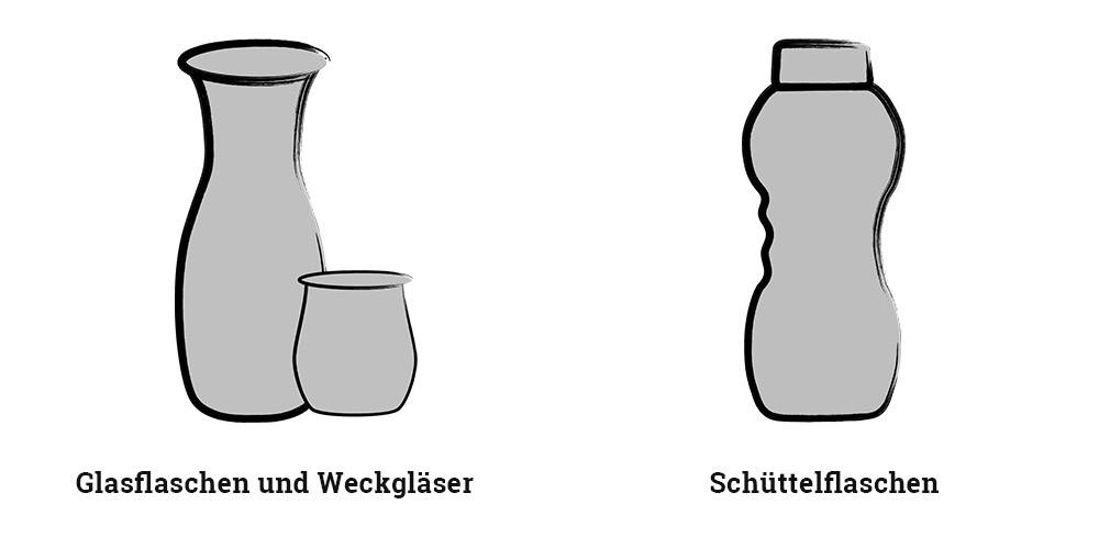 Glasflaschen, Weckgläser und Schüttelflaschen